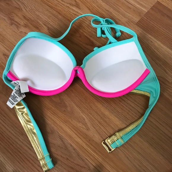 Bright mint, pink and gold bikini WORN ONCE - Picture 4 of 5